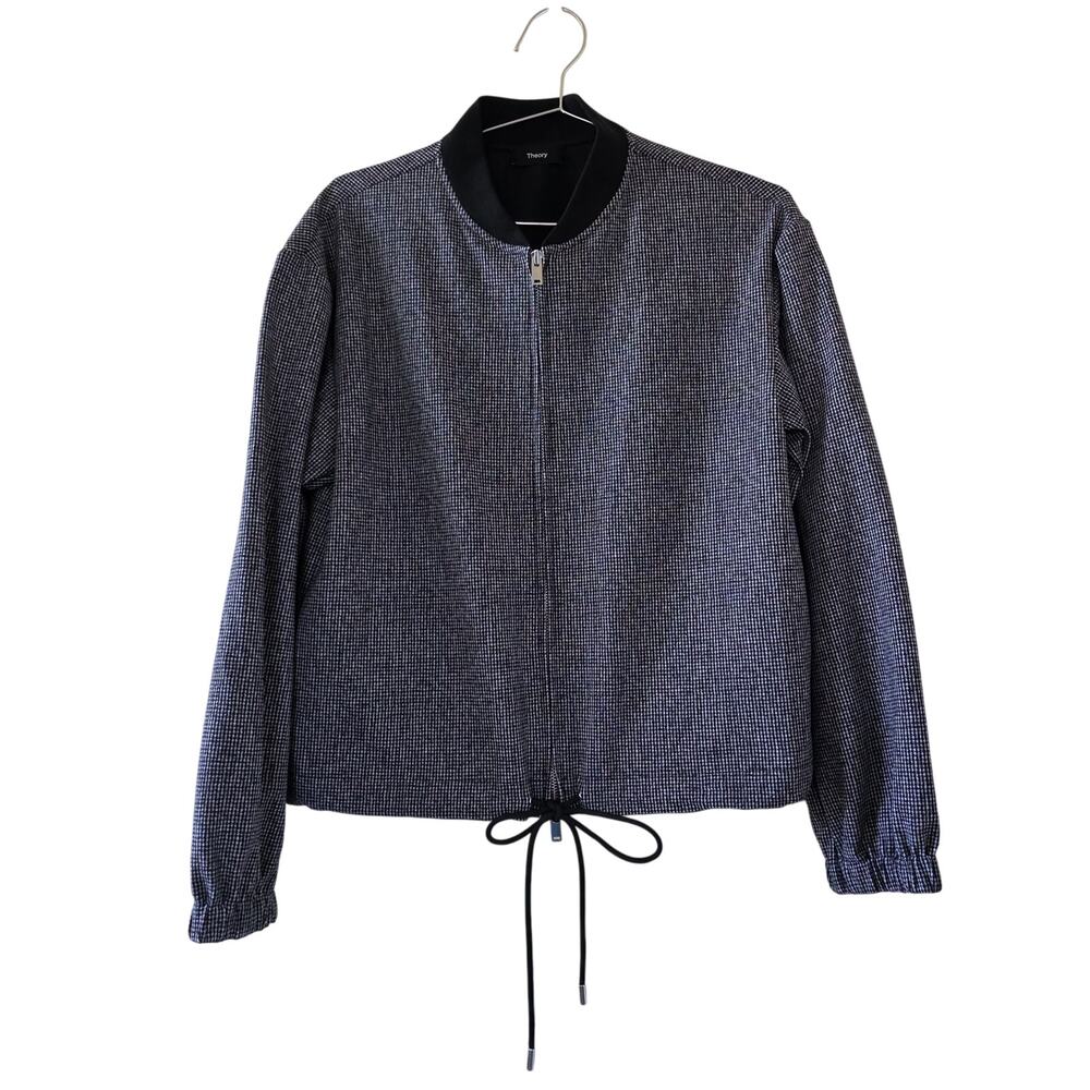 Theory Crop Zip Anorak Jacket Womens Size M Black White Houndstooth